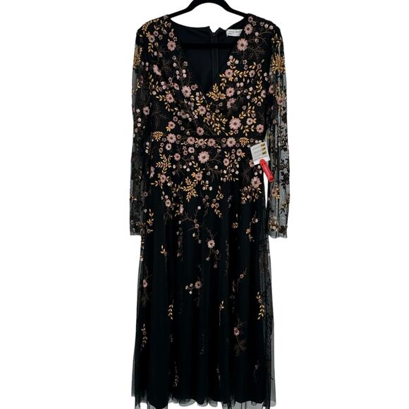 Mac Duggal 31503 Floral Embroidered Surplice V Neck Midi Dress Size 10 NWT - Picture 8 of 10